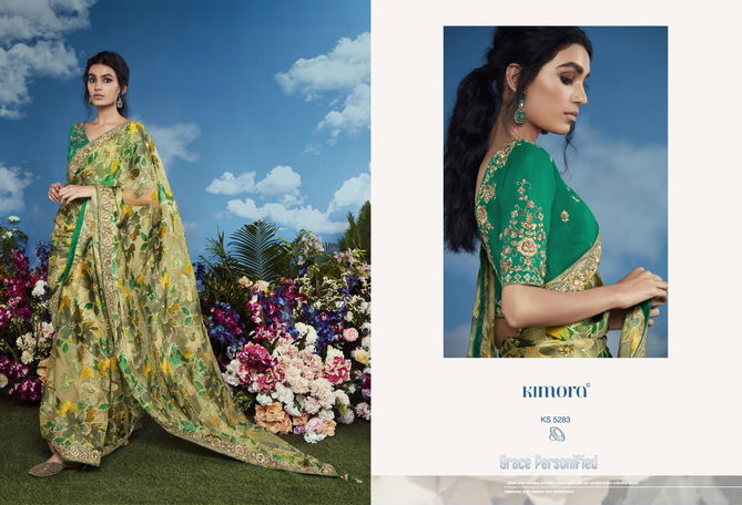 Bagicha By Kimora Brasso Designer Printed Party Wear Sarees Wholesale Shop In Surat